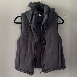 Gray Puffer Vest with Hood